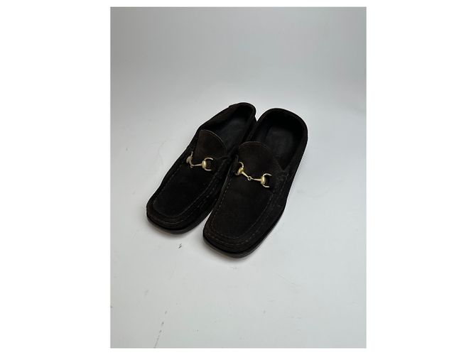 Mocassino in Camoscio Nero con Bit Vintage Gucci Marrone - vista 2