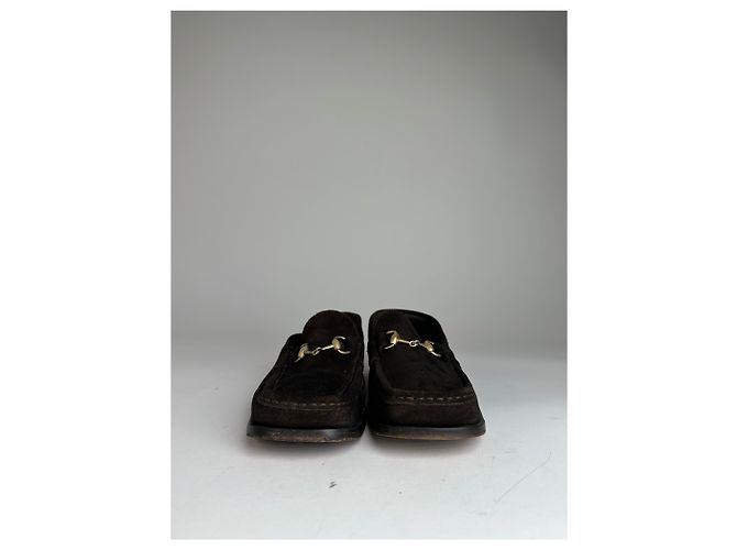 Mocassino in Camoscio Nero con Bit Vintage Gucci Marrone - vista 4