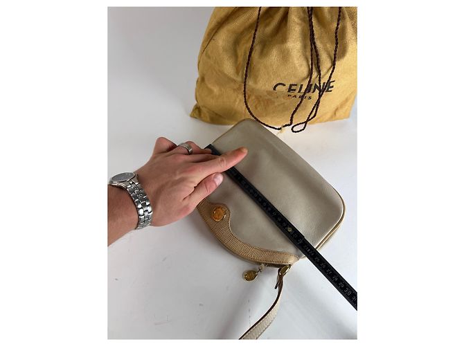 Céline Vintage Celine Snake Emblossed Triomphe Leather Shoulder Bag White - view 12