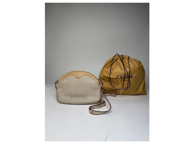 Céline Vintage Celine Snake Emblossed Triomphe Leather Shoulder Bag White - view 2