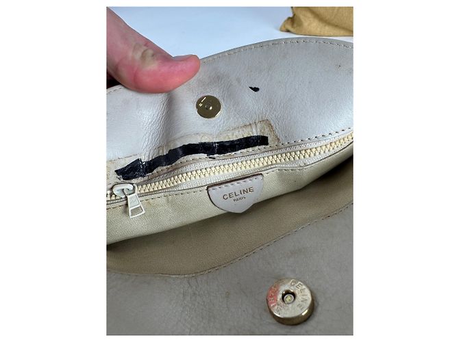 Céline Vintage Celine Snake Emblossed Triomphe Leather Shoulder Bag White - view 4