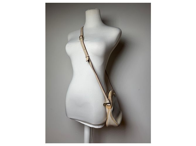 Céline Vintage Celine Snake Emblossed Triomphe Leather Shoulder Bag White - view 7