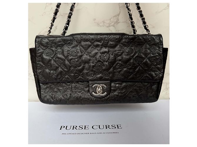 Timeless Chanel jumbo em couro de bezerro estampado símbolos da sorte Preto - vista 16