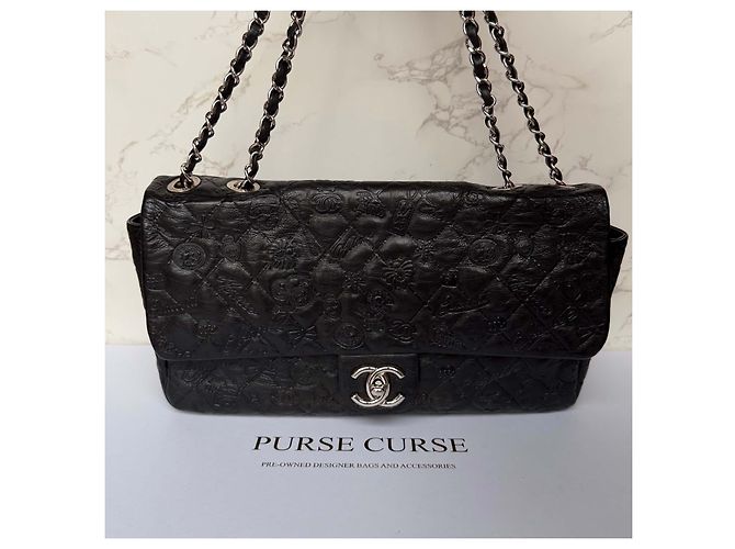 Timeless Chanel jumbo em couro de bezerro estampado símbolos da sorte Preto - vista 17