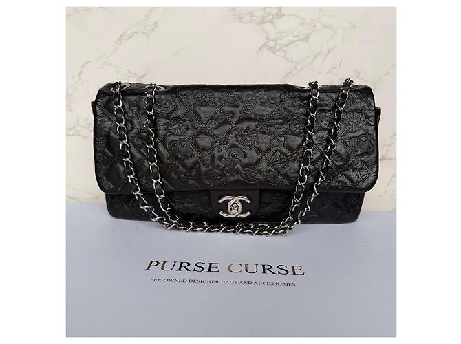 Timeless Chanel jumbo em couro de bezerro estampado símbolos da sorte Preto - vista 2