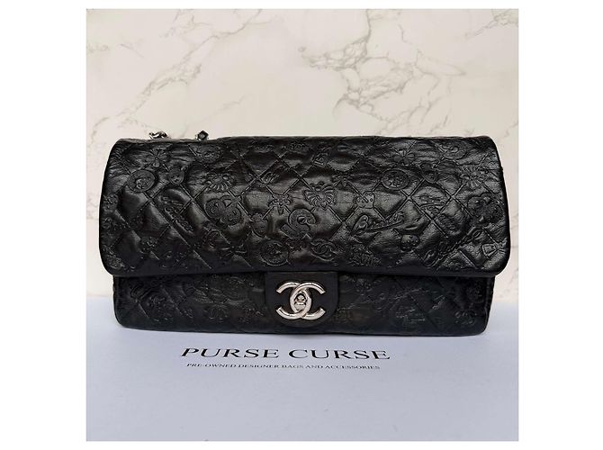 Timeless Chanel jumbo em couro de bezerro estampado símbolos da sorte Preto - vista 3