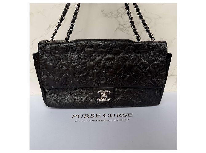 Timeless Chanel jumbo em couro de bezerro estampado símbolos da sorte Preto - vista 5