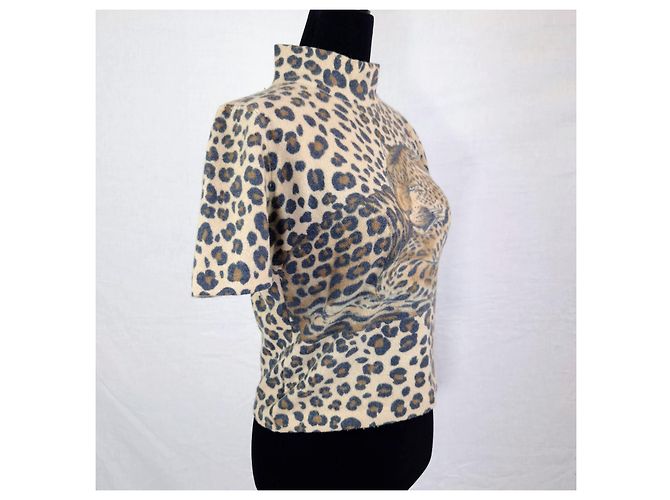 Krizia kurzärmliger Pullover aus Wolle mit Leopardenmuster Braun Beige - Ansicht 4