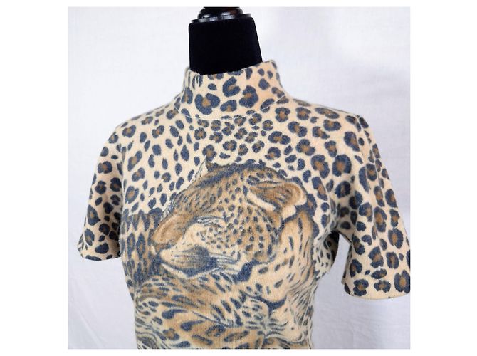 Krizia kurzärmliger Pullover aus Wolle mit Leopardenmuster Braun Beige - Ansicht 6