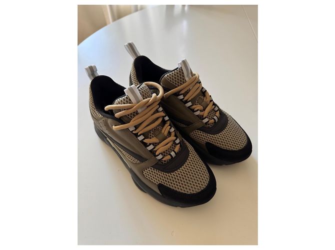 Sneakers Dior B23 in Tela Tecnica e Pelle di Vitello Khaki Nero Cachi - vista 2