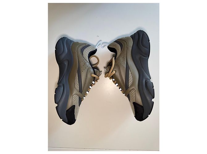 Sneakers Dior B23 in Tela Tecnica e Pelle di Vitello Khaki Nero Cachi - vista 4