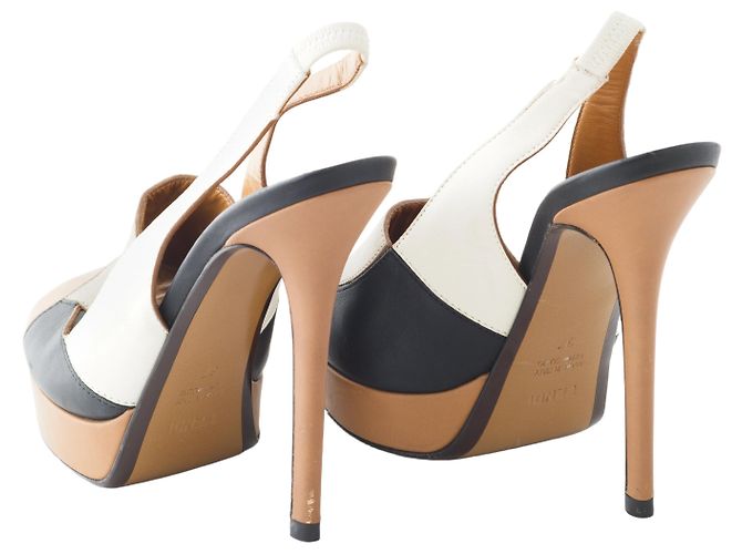 Fendi Leder Peeptoe Slingback Sandalen Mehrfarben - Ansicht 3