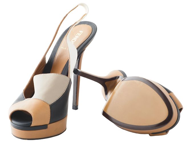 Fendi Leder Peeptoe Slingback Sandalen Mehrfarben - Ansicht 6