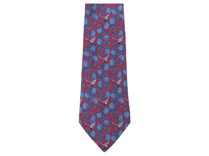 Cravatta in seta Hermès 7068TA Frutti e Uccelli Marrone Blu Bordò - vista 4