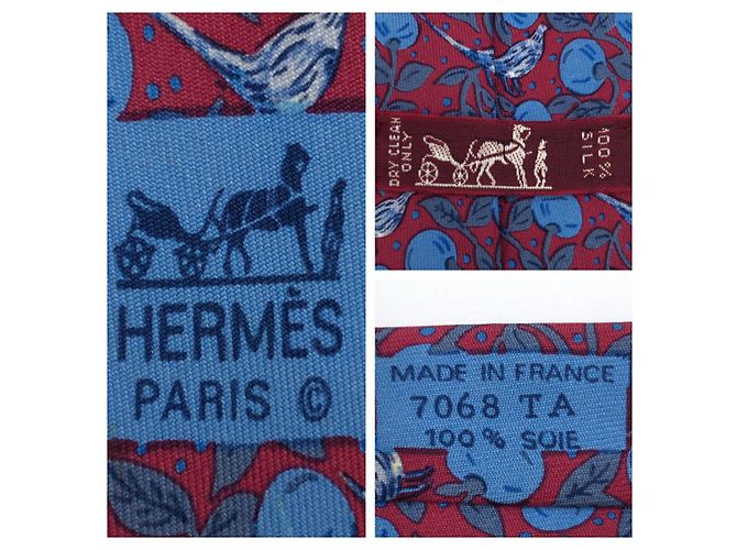 Cravatta in seta Hermès 7068TA Frutti e Uccelli Marrone Blu Bordò - vista 5