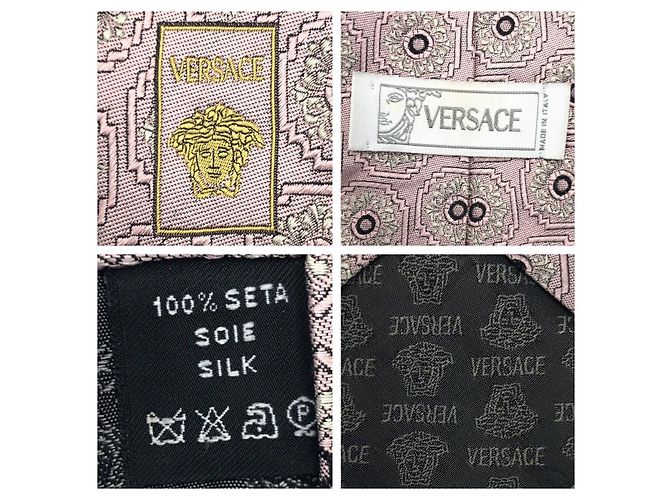 Cravatta in seta Medusa di Versace Argento Rosa - vista 5