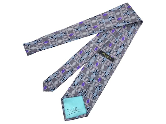 Cravatta in seta Emilio Pucci Marrone Porpora Blu chiaro - vista 3