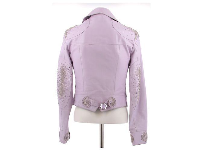 Dior Jaqueta curta de couro lilás com strass Roxo - vista 2
