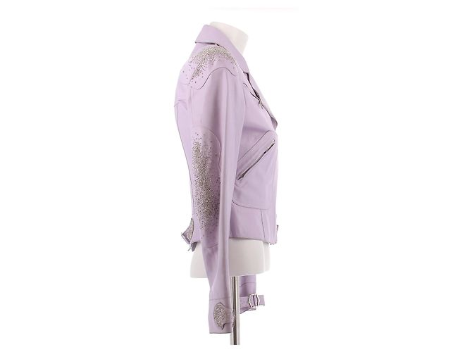 Dior Jaqueta curta de couro lilás com strass Roxo - vista 3