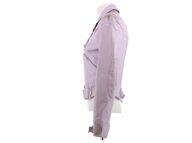 Dior Jaqueta curta de couro lilás com strass Roxo - vista 4