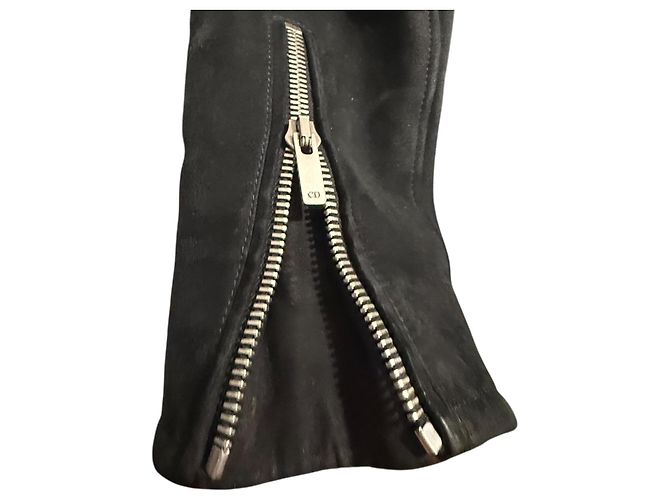 Giacca da motociclista in suede nero foderata in shearling Dior - vista 12