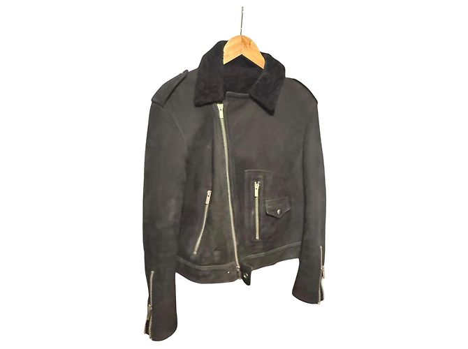 Giacca da motociclista in suede nero foderata in shearling Dior - vista 13