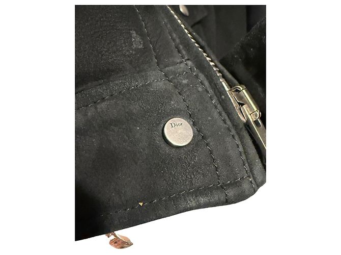 Giacca da motociclista in suede nero foderata in shearling Dior - vista 14