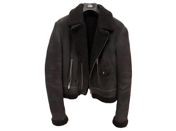 Giacca da motociclista in suede nero foderata in shearling Dior - vista 2
