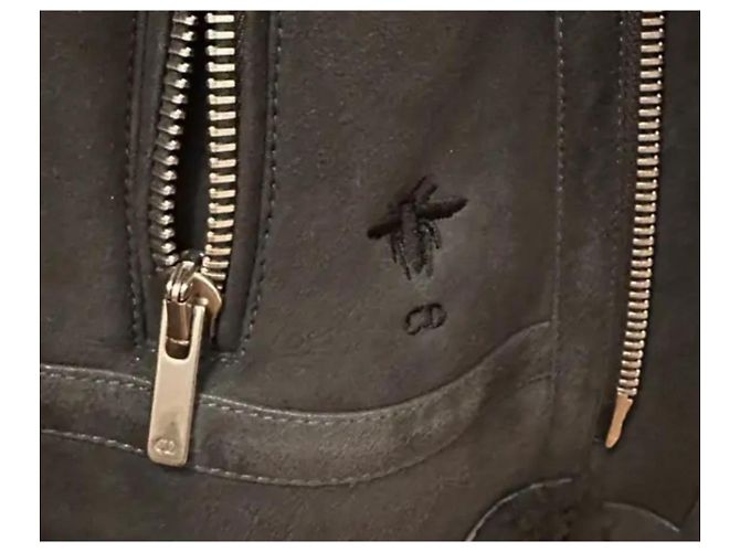 Giacca da motociclista in suede nero foderata in shearling Dior - vista 4