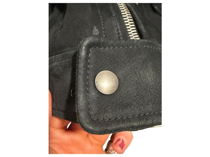 Giacca da motociclista in suede nero foderata in shearling Dior - vista 7