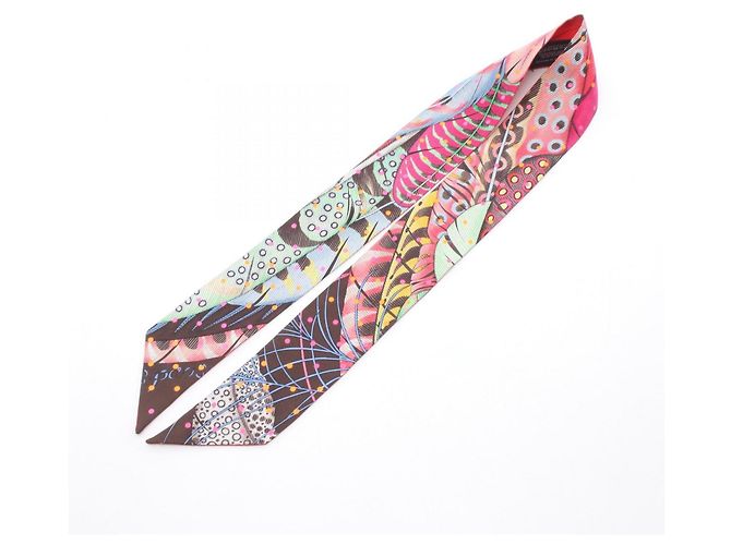 Foulard Hermès Twilly Bouclerie Moderne Plumetis Marrone Rosso Multicolore - vista 2