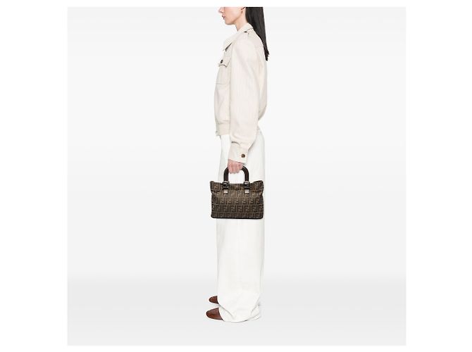 Fendi Piccola Tote Twins in Tela Zucca Marrone - vista 7