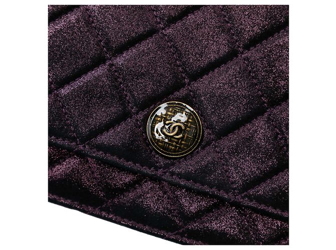 Wallet On Chain Cartera de cadena de cordero acolchado iridiscente púrpura con tartán de Chanel - vista 6