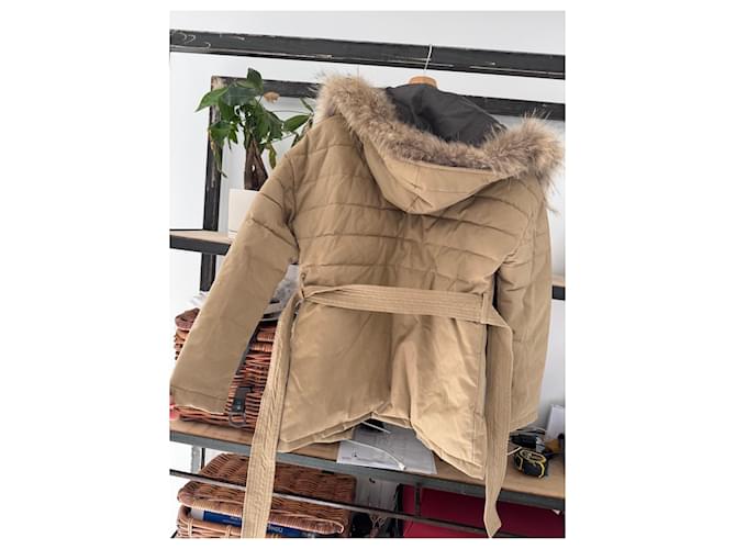 Abrigo de piel de mapache Maje Beige - vista 11