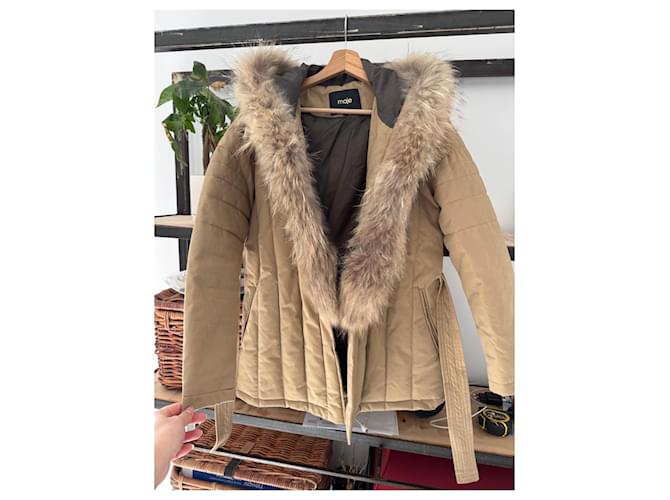 Abrigo de piel de mapache Maje Beige - vista 2