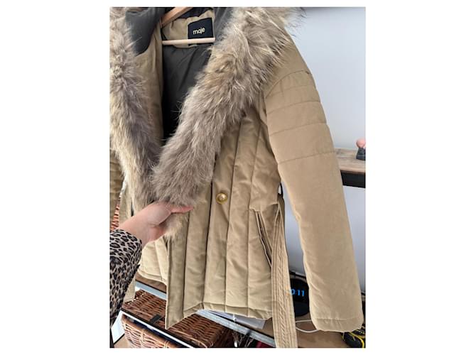 Abrigo de piel de mapache Maje Beige - vista 3