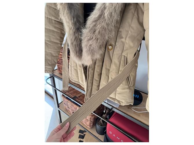 Abrigo de piel de mapache Maje Beige - vista 4