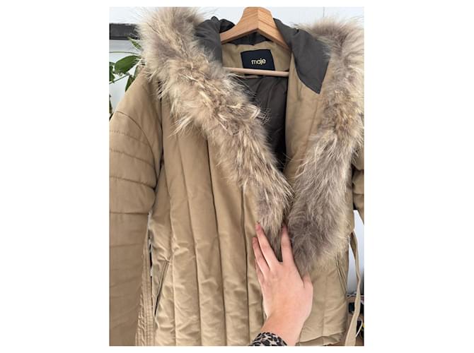 Abrigo de piel de mapache Maje Beige - vista 5