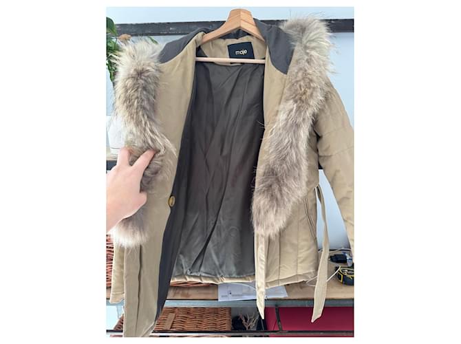 Abrigo de piel de mapache Maje Beige - vista 8