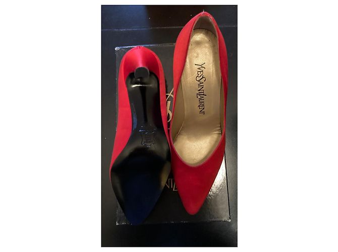 Yves Saint Laurent YSL Rote Satin Pumps Größe 37 - Atemberaubend Vintage! - Ansicht 2