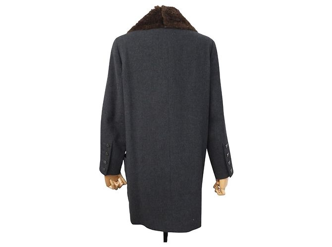 NUEVO ABRIGO CHANEL DE DOBLE BOTONADURA M 38 PIEL DE CONEJO CACHEMIRA Gris antracita - vista 3