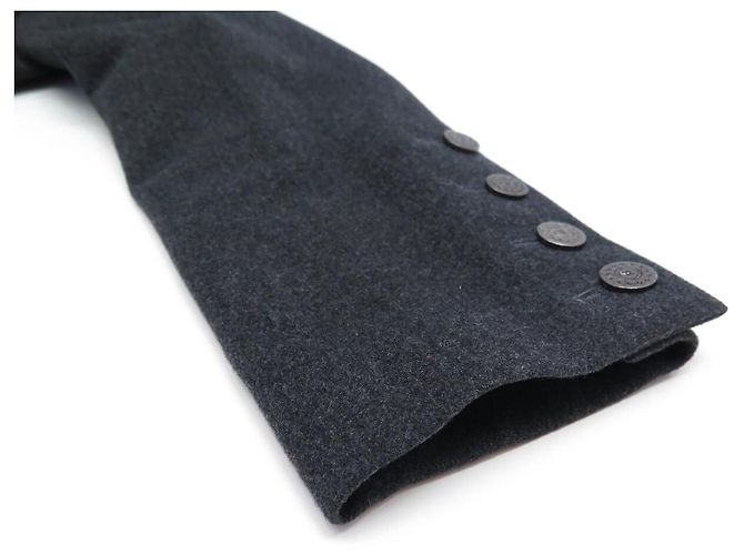 NUEVO ABRIGO CHANEL DE DOBLE BOTONADURA M 38 PIEL DE CONEJO CACHEMIRA Gris antracita - vista 7