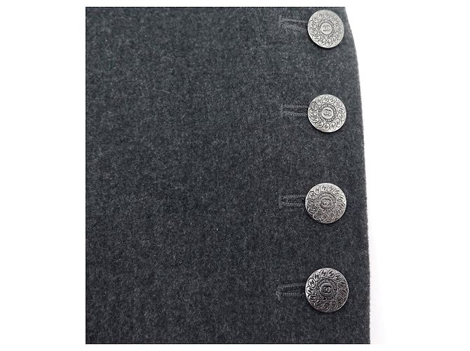 NUEVO ABRIGO CHANEL DE DOBLE BOTONADURA M 38 PIEL DE CONEJO CACHEMIRA Gris antracita - vista 8