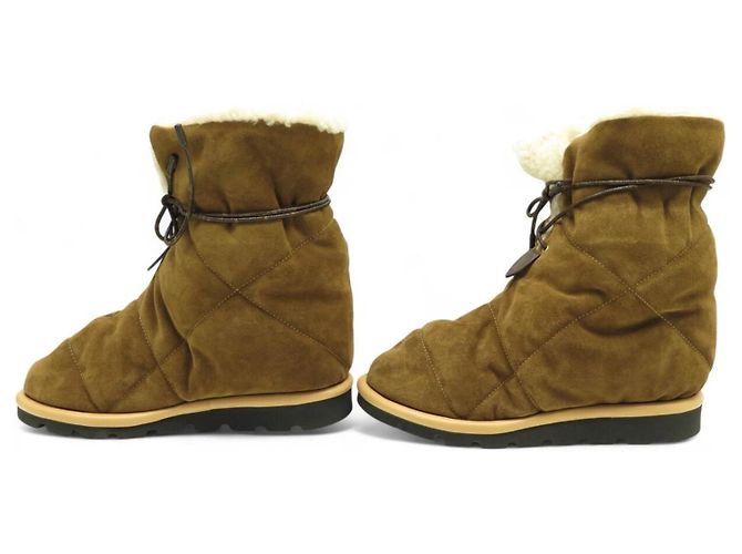 Stivaletti Louis Vuitton Suede Marrone Monogramma Shearling Cammello - vista 2