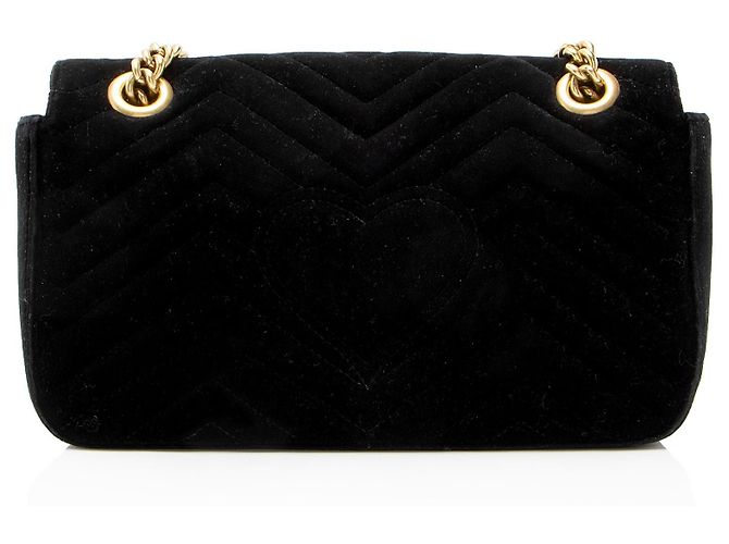 Borsa a tracolla media GG Marmont in velluto decorata con cuori Gucci Nero - vista 3