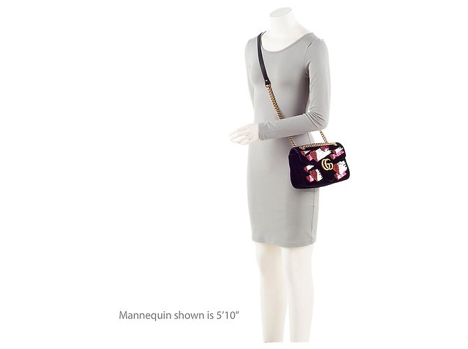 Borsa a tracolla media GG Marmont in velluto decorata con cuori Gucci Nero - vista 5