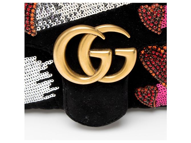 Borsa a tracolla media GG Marmont in velluto decorata con cuori Gucci Nero - vista 9