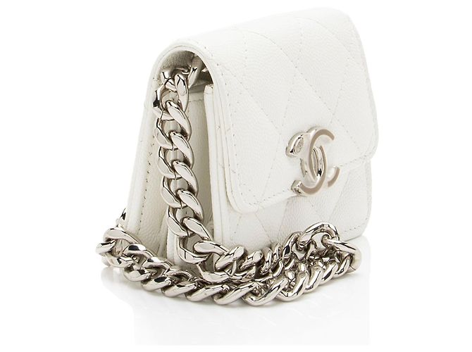 Gabrielle Chanel Clutch Coco in pelle caviar con catena Bianco - vista 2