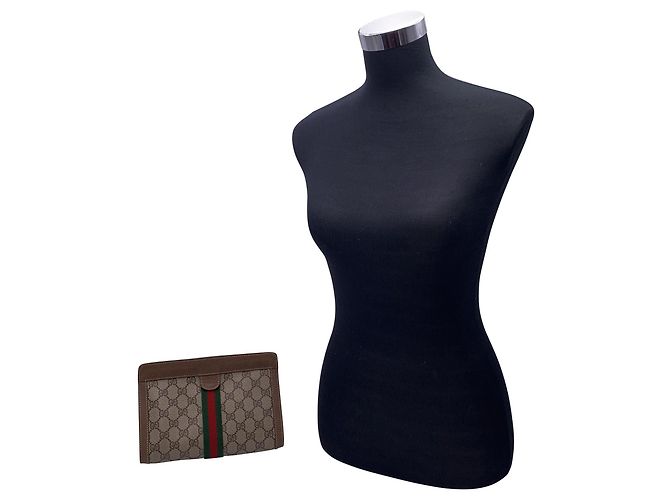 Borsa a mano in tessuto vintage Gucci Ophidia Marrone Beige - vista 2