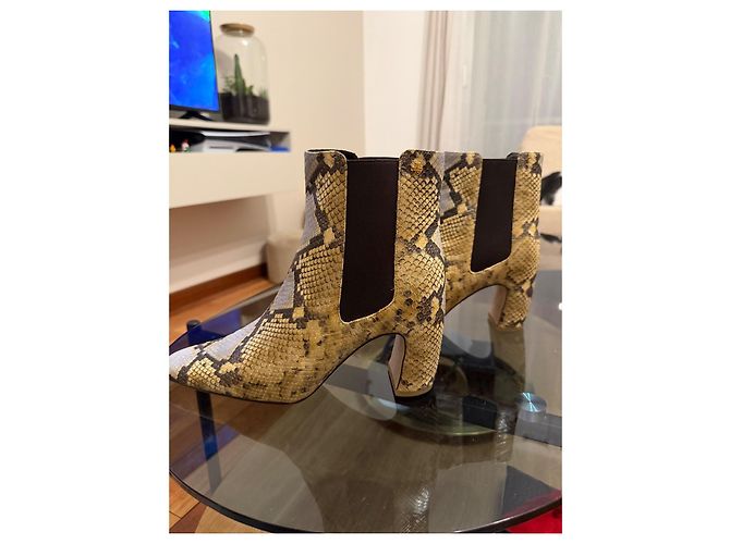 Botas Tory Burch estampado serpiente piel crema - vista 2